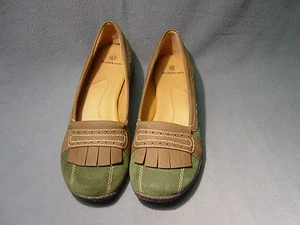 WOMEN'S RUFFHEWN GREEN & BROWN SUEDE LOAFER SLIP ONS SIZE 8.5 M - Picture 1 of 6