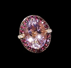 STS Jewels 925 Sterling Silver Rose Gold Plated Pink Morganite Ring Size 6-6.5 - Picture 1 of 14