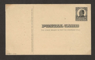 US Scott #UX20 unused 1908 1c black McKinley Postal card, sound good corner f/vf - Image 1 of 2