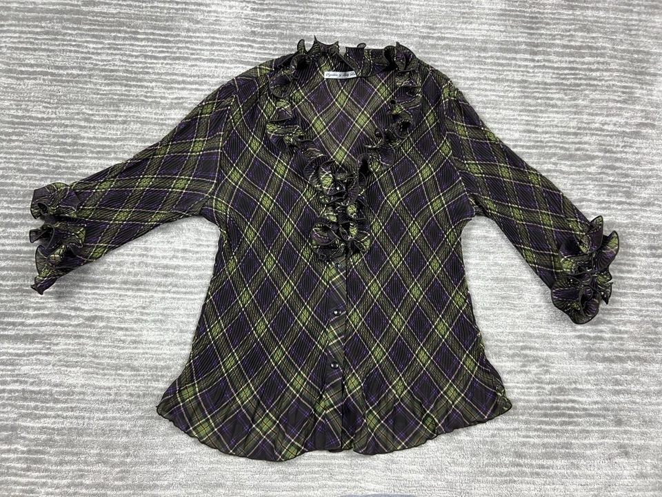 Top Signature By Larry Levine para mujer mediano a cuadros acordeón con volantes Foto 1 de 4