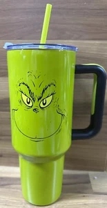 Vaso de acero inoxidable verde The Grinch Grinning Face 40 OZ con mango - Imagen 1 de 5