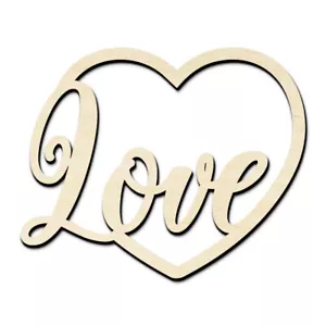 Love in Heart Valentine Laser Cut Out Unfinished Wood Shape Craft Supply - Picture 1 of 6