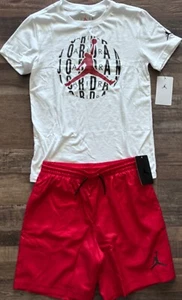 NWT Nike Jordan Boys YLG Red/White/Black BIG LOGO Wind Shorts Set Large - Picture 1 of 3