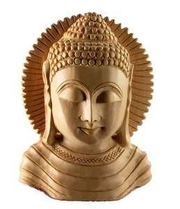 Statuette Tête de Bouddha XXL en Bois 13cm -Fait main- Inde #3585 - Picture 1 of 7