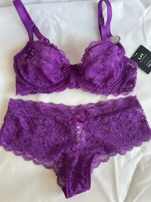 Conjunto de sujetador lencería púrpura LA HALLE con ropa interior a juego para mujer talla US 36B Foto 1 de 4