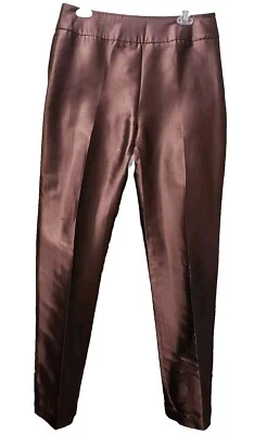 Calça Oscar de la Renta Feminina 10 Marrom 100% Seda Perna Flare Vintage - Imagem 1 de 4