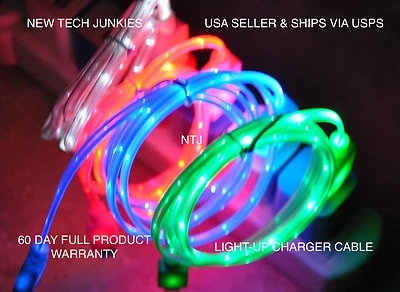 led light-up data charger power charge cable for iPhone X 7 6 4 5s micro usb B C - Image 1 of 4