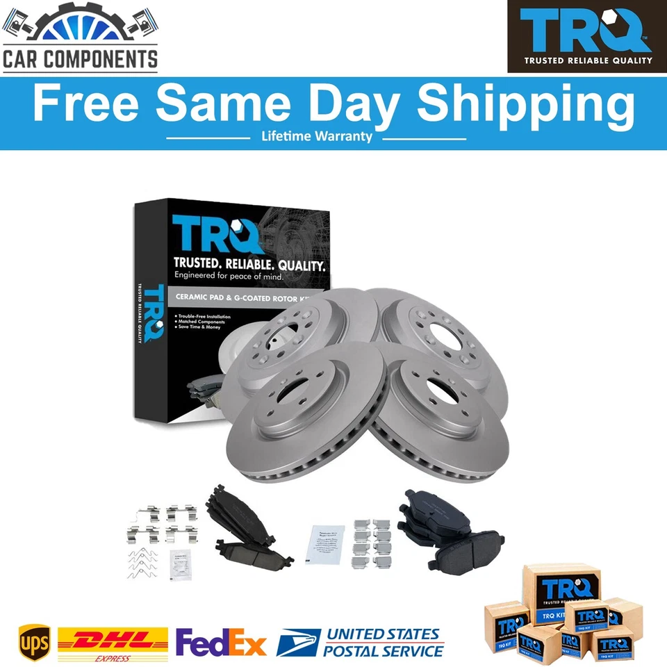 Kit de pastillas de freno delanteras y traseras de cerámica y rotor recubierto TRQ para Ford Lincoln 2009-2019 Foto 1 de 4