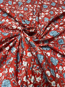 Indian Red Hand Block Floral Fabric Dressmaking Cotton Sewing Fabric 5 Yard AU - Picture 1 of 11
