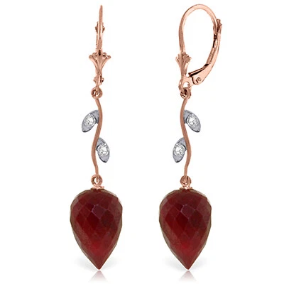 26.12 CTW 14K Solid Rose Gold Diamond Drop Ruby Earrings - Image 1 of 3