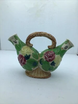 Botella cerámica de doble cuello de aceite y vinagre vintage  Foto 1 de 4