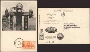 Sudan -1952 French Africa, Maximum Postcard, African Mask, Stamps - Picture 1 of 1