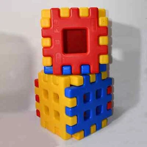 Vtg Little Tikes Large Big 14” Waffle Block 12 Piece Set Red Yellow Blue 1023 - Picture 1 of 3