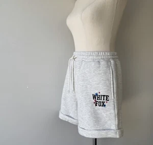White Fox Sweat Shorts Size S Grey Lounge Comfort Logo Embroidered Drawstring - Picture 1 of 11