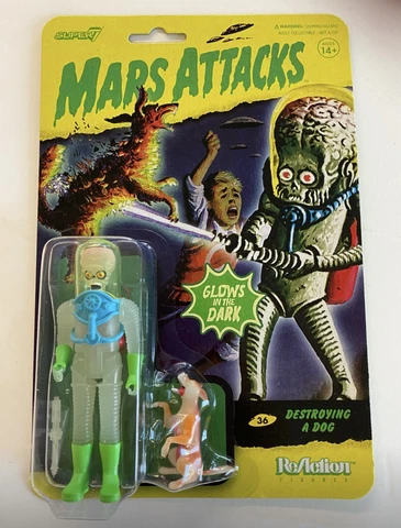 Mars Attacks 36 Glow In Dark Destroying A Dog Super7 ReAction Figure 3.75’’ Cover