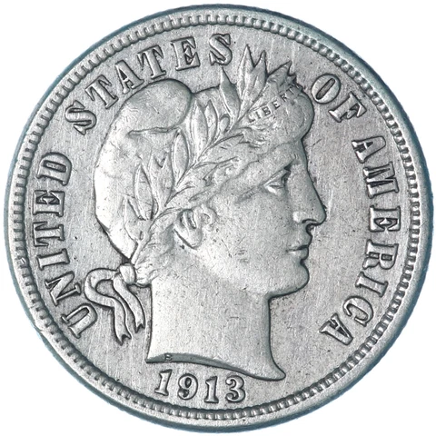 1913 (P) Barber Dime 90% Silver About Uncirculated AU Cleaned See Pics E699 Cover