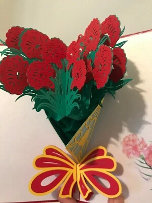 3D Pop Up Love Greeting Card Valentine Mother‘s Day Carnation Bouquet flowers - Image 1 of 4