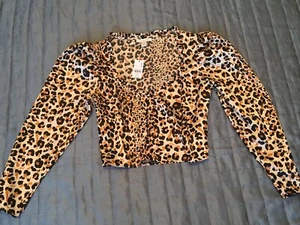 BNWT TOPSHOP SATIN BROWN BLACK LEOPARD PRINT CROP BLOUSE TOP Size 12 £25 Now £10 - Picture 1 of 6
