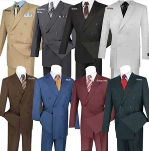 Vinci Men's Wool Feel Double Breasted Solid Color Classic Fit Suit item# DC900-1 - Picture 1 of 9