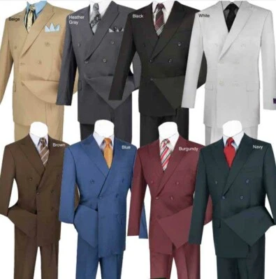 Vinci Men's Wool Feel Double Breasted Solid Color Classic Fit Suit item# DC900-1 - Image 1 of 4