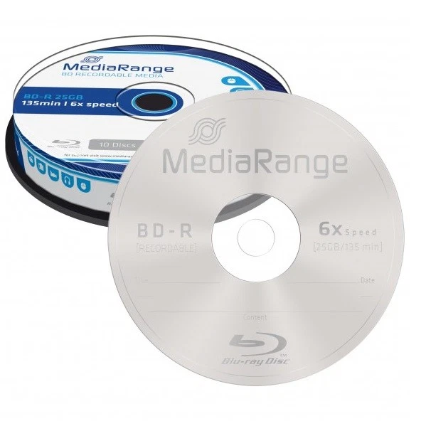 MediaRange BD -R HTL 25 GB up to 6x speed cake box 10 Supporti Vergini MR499 - Immagine 1 di 1