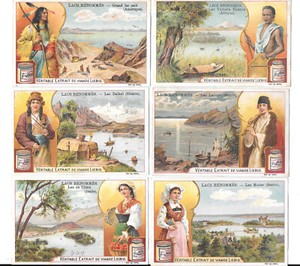 LIEBIG TRADE CARDS, WELL KNOWN LAKES 1901 Set of 6 Cards (S672 French).