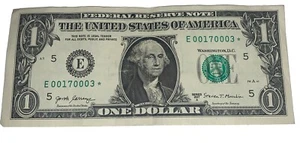 2017A $1 Star Note E00170003* RARE Low Print Run 250,000/ Low Serial/ 5 Nullen - Bild 1 von 16