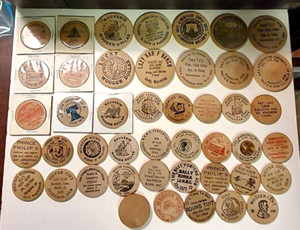 Wooden Dollar, Nickel, cent Lot of 45