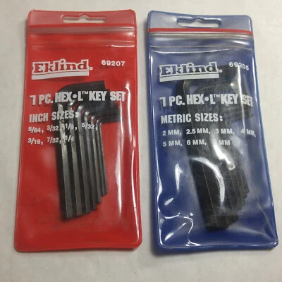 Eklind hex key wrench sets 7pc 2-8mm metric 69205, 7pc 5/64-1/4" SAE 69207 USA - Image 1 of 4