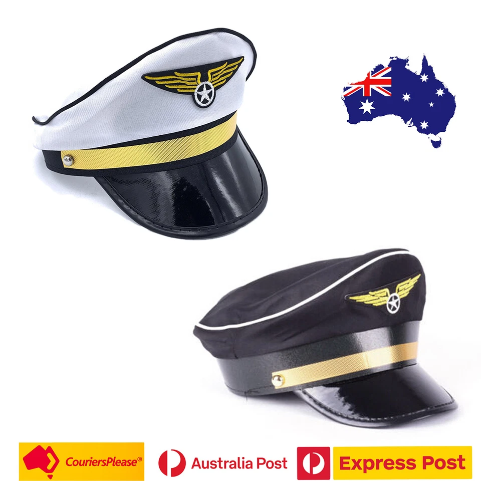 Airline Captain Cap Pilot Hat White / Black Dress Up Party AU Stock  - image 1 of 1