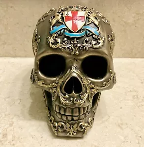 Veronese Heavy Skull With Coat Of Arms With St. Georges Cross 6" x 4.5" x 4" - Picture 1 of 5