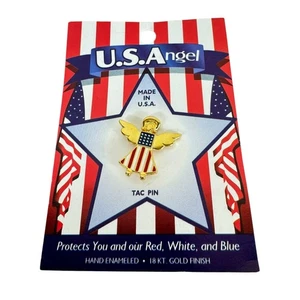 U.S. Engel Vintage handemailliert 18 Kt. Gold Finish American Flag Angel 2001 Pin - Bild 1 von 2