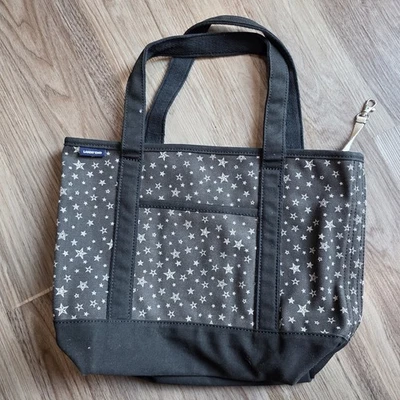 Bolso de Mano Lands End Negro Blanco Estampado de Estrellas Lona 16" x 13" x 6" Foto 1 de 4