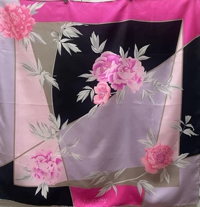 LEONARD Multi Floral Peonía Seda Fucsia Lila Negro Borde Bufanda París 34x 34 - Imagen 1 de 13