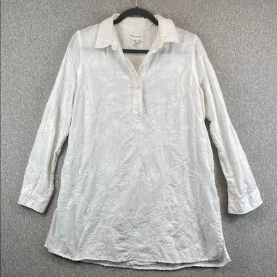 Cynthia Rowley Camisa Vestido Midi Túnica M Lino Blanco Bordado Playa Minimalista Foto 1 de 4