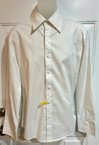 VINTAGE Men's 7 Diamonds Y2K White L/S Shirt Stitched Floral Filigree X-Large - Picture 1 of 16