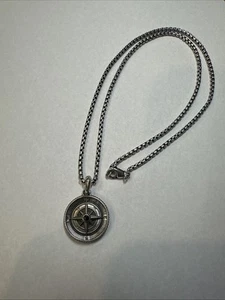 David Yurman Sterling Silver 2.7mm 22" Box Chain & Maritime Compass Amulet - Picture 1 of 7