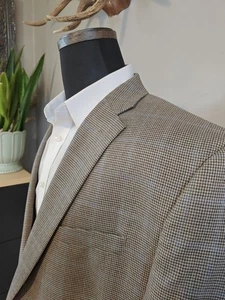 🇺🇲 Jos A Bank Mens 46L Taupe Blue Check Two Button Wool Sports Coat - Picture 1 of 11