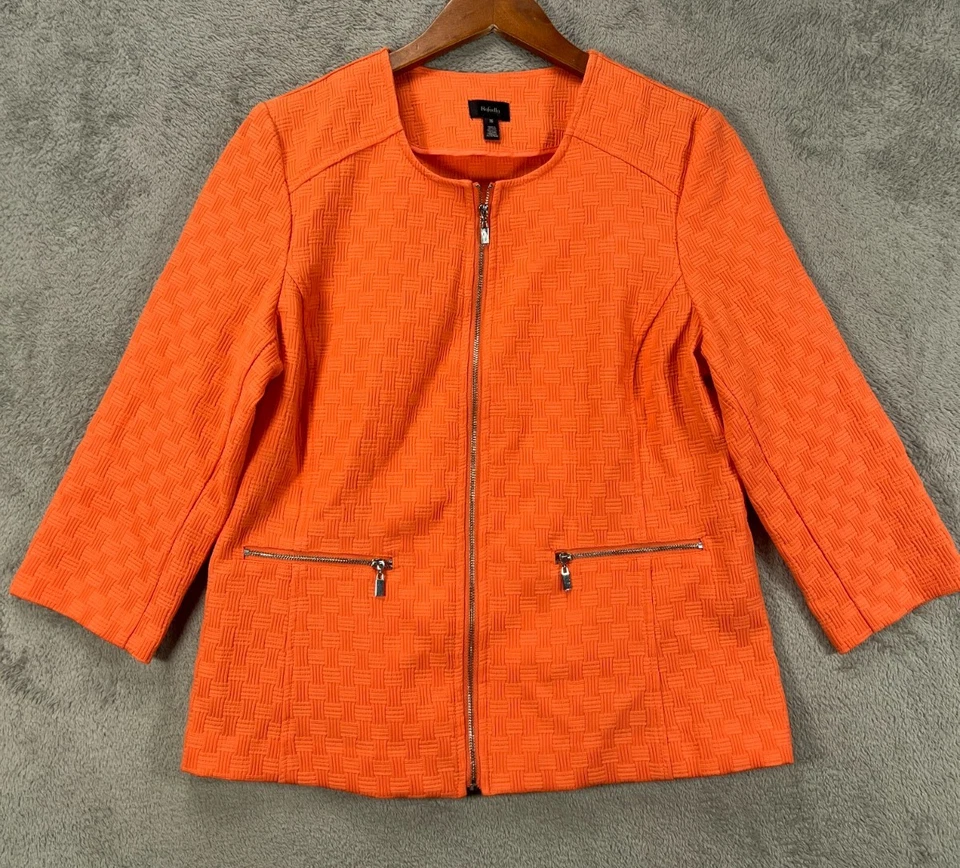 RAFAELLA Womens Size 10 Orange Blazer Jackets Basket Weave Textured Full Zip - Image 1 of 4
