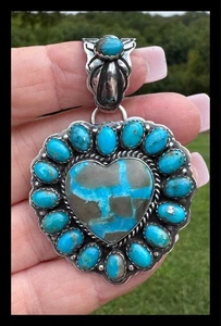NAVAJO ~ LARGE ~ BLAU KINGMAN TÜRKIS ~ CLUSTER ~❤️HERZ~ANHÄNGER ~ELOUISE RICHARDS - Bild 1 von 8