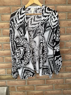 Cárdigan Chico’s negro, blanco estampado frente abierto talla 4/XXL Foto 1 de 4