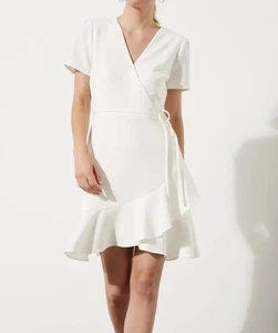 PORTMANS White Ruffle DRESS Size Aus 12 NWT Belt Cocktail Spring Racing Event - Imagen 1 de 8
