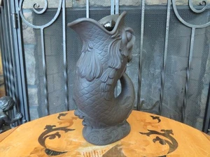 Rare Wedgwood Black Basalt Large Dolphin Gurgle Fish Vase Pitcher Jug (1971) - Picture 1 of 12