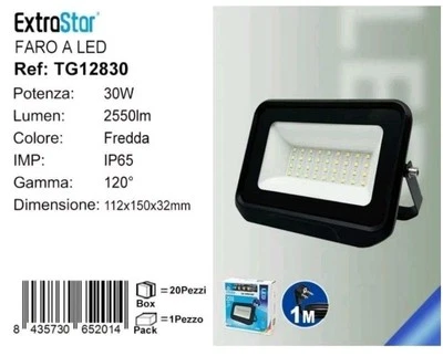 FARO LED PROIETTORE ESTERNO IP65 6500K 30W 2550 LUMEN LUCE FREDDA EXTRASTAR - Immagine 1 di 2