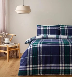 100% Brushed Cotton KING Size Blue Green Shade Reversible Duvet Cover Pillow Set - Picture 1 of 3