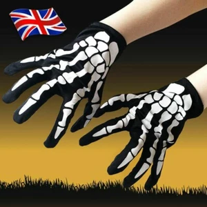 Adult Skeleton Gloves Bone Print Halloween Fancy Dress Party Cosplay Accessories - Picture 1 of 2