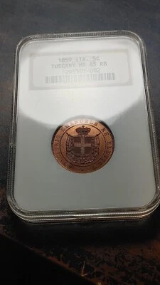 1859 Tuscany Italy 5 Centesimi old Fatty Holder NGC MS65 RB Outstanding     2744 - Image 1 of 4