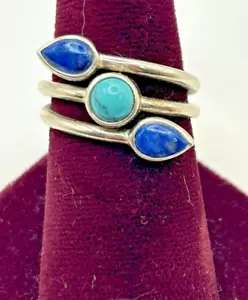 WHITNEY KELLY Sterling Silver TURQUOISE & LAPIS Wrap Ring ~ SIZE 7.75 - Picture 1 of 8
