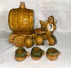 Donkey Decanter Set Made in Mexico Pottery Donkey Base, Cask & 6 Cups