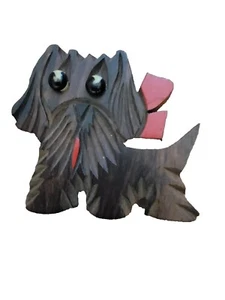 Vintage Scottie Dog Pin Wood  Carved Bead Eye  - Picture 1 of 3
